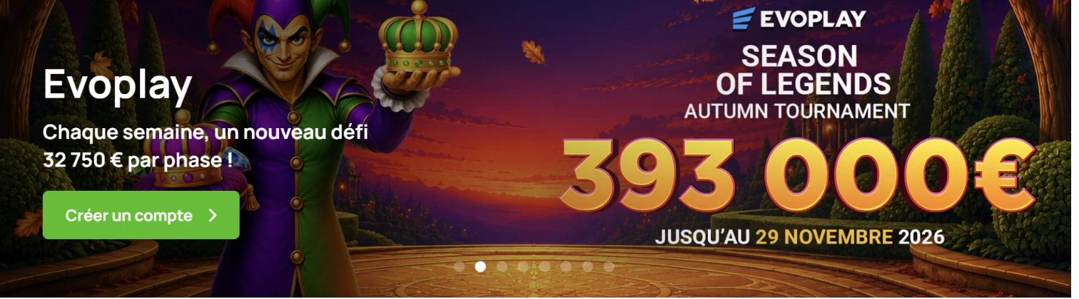 Bannière du tournoi Season of Legends d'Evoplay relayé par Millionz Casino